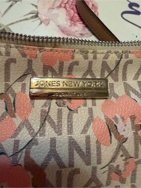 Jones New York Pink Floral Logo Crossbody Bag with Gold Plate